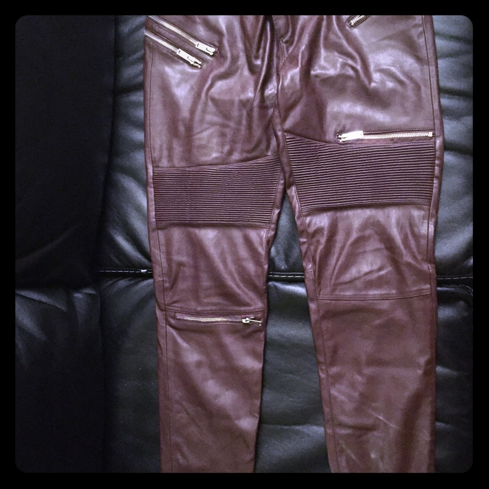 Burgundy Zara Faux Leather Trousers